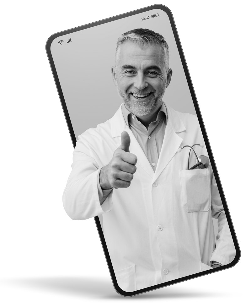 provider giving a thumbs up coming out of a cell phone